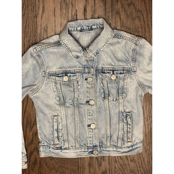 Gap Kids Denim Jacket Light Wash Size L 100% Cotton Classic Snap Button - Picture 2 of 5